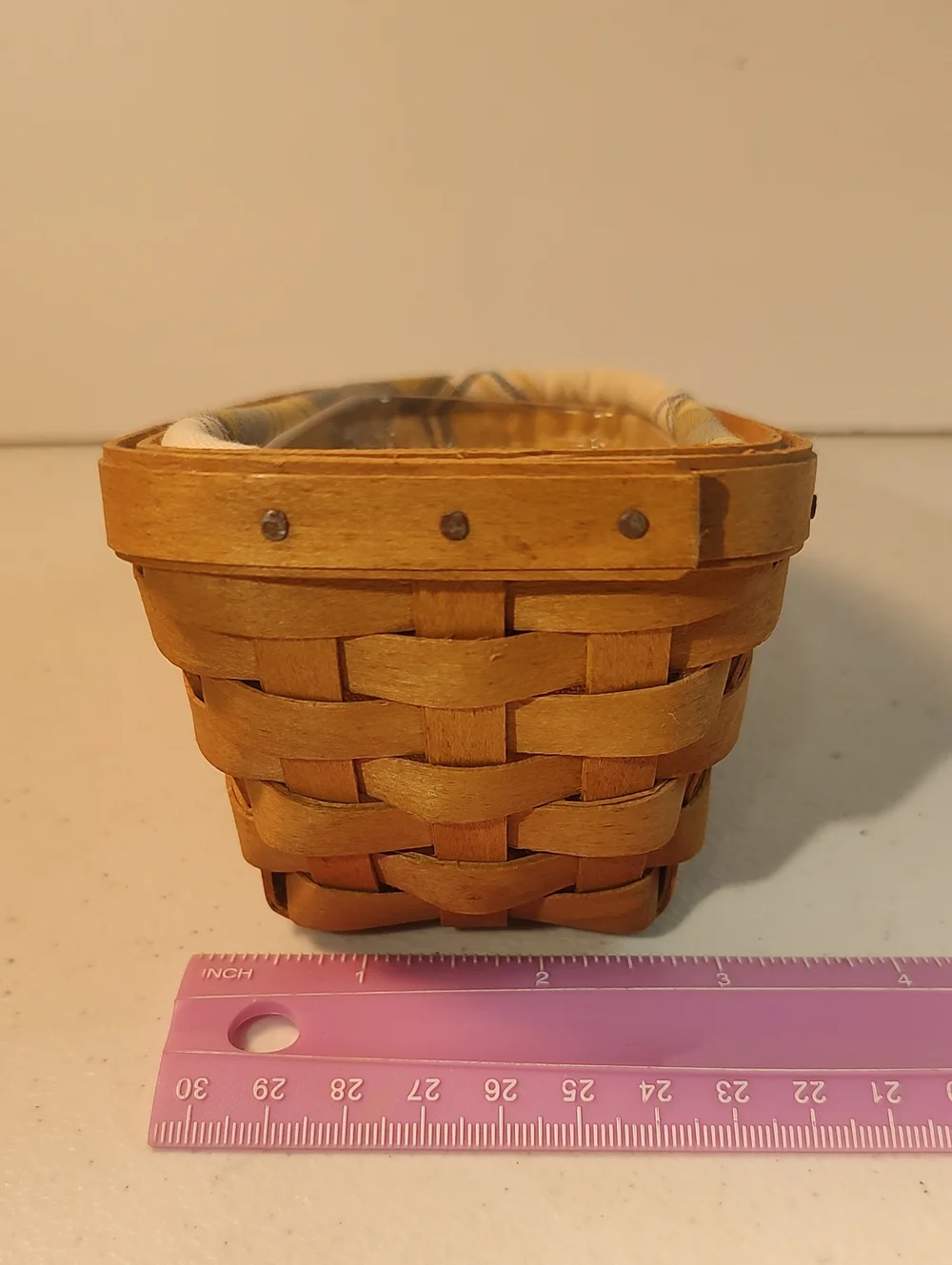 Longaberger Cilantro Basket,  Plastic Protector And Liner In Cornflower Plaid